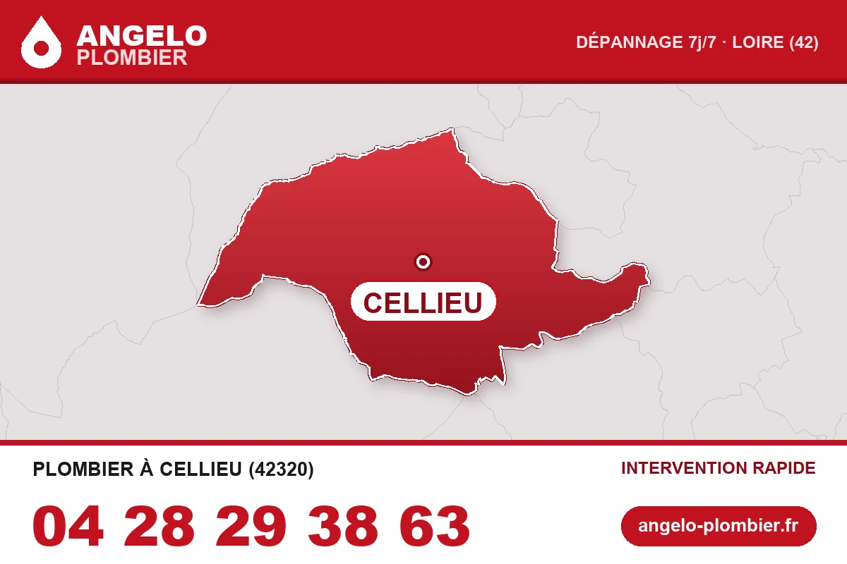 Carte de la commune de Cellieu (42320) — zone d’intervention ANGELO Plombier