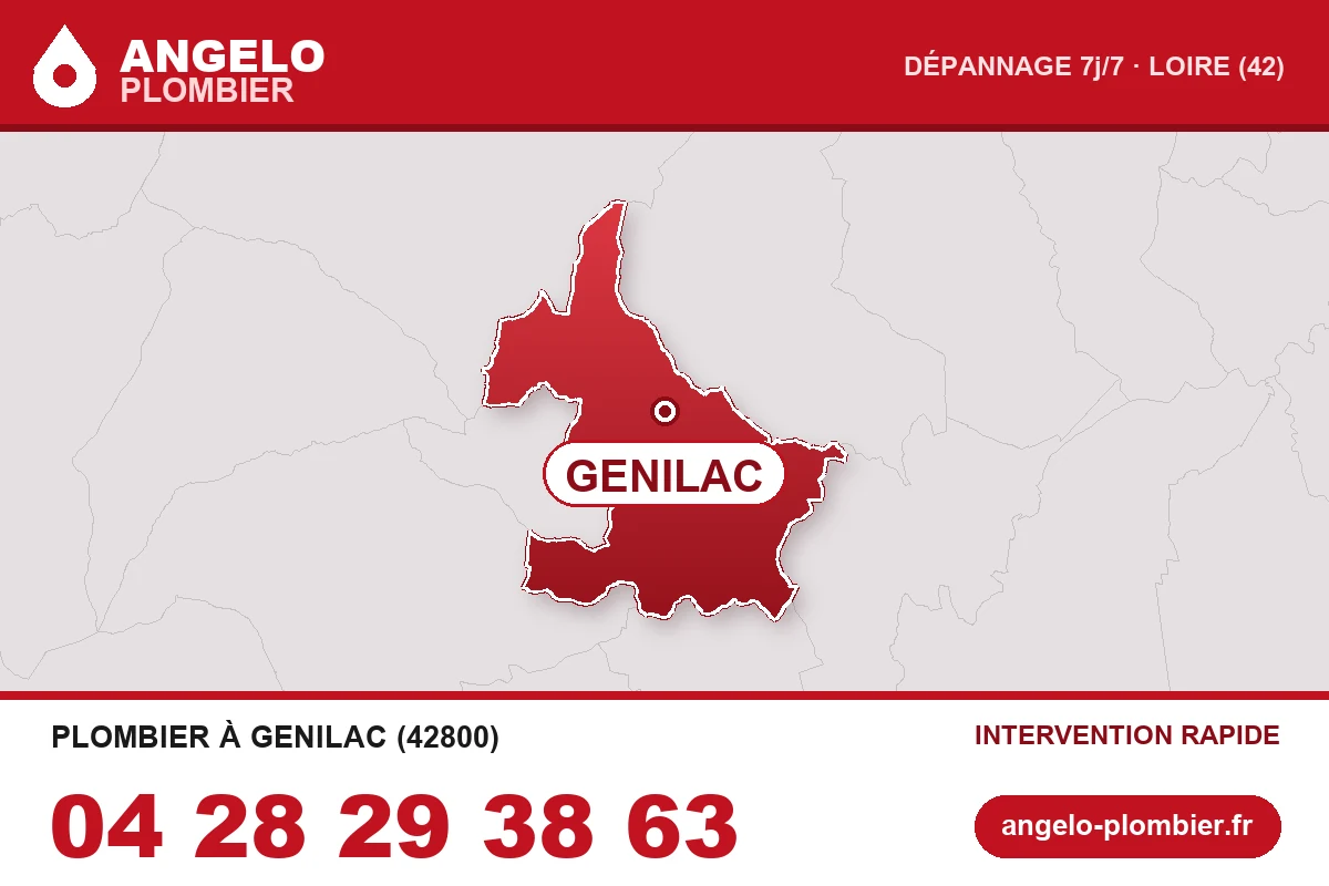Carte de la commune de Genilac (42800) — zone d’intervention ANGELO Plombier