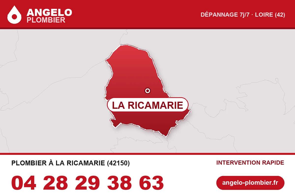 Carte de la commune de La Ricamarie (42150) — zone d’intervention ANGELO Plombier