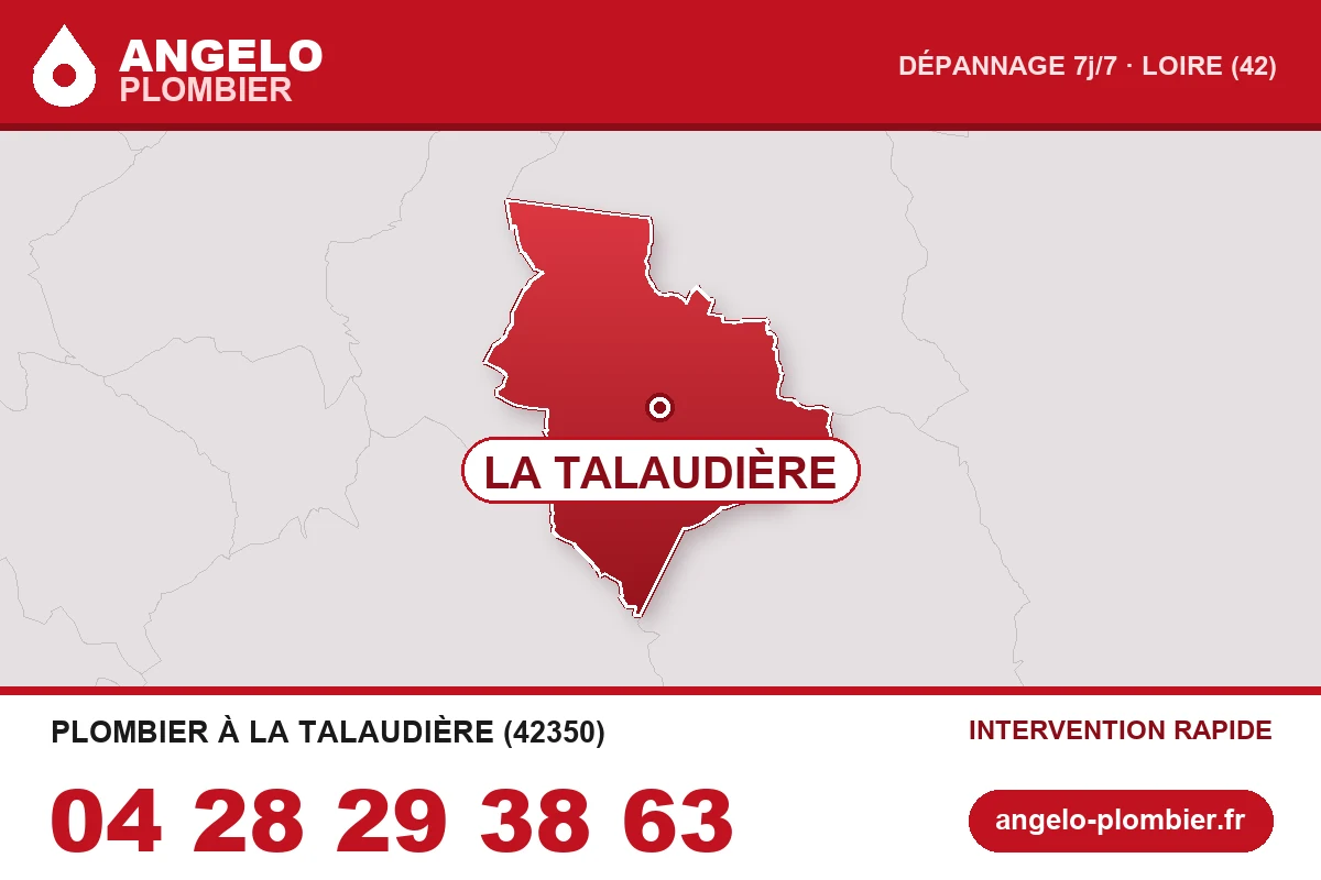 Carte de la commune de La Talaudière (42350) — zone d’intervention ANGELO Plombier
