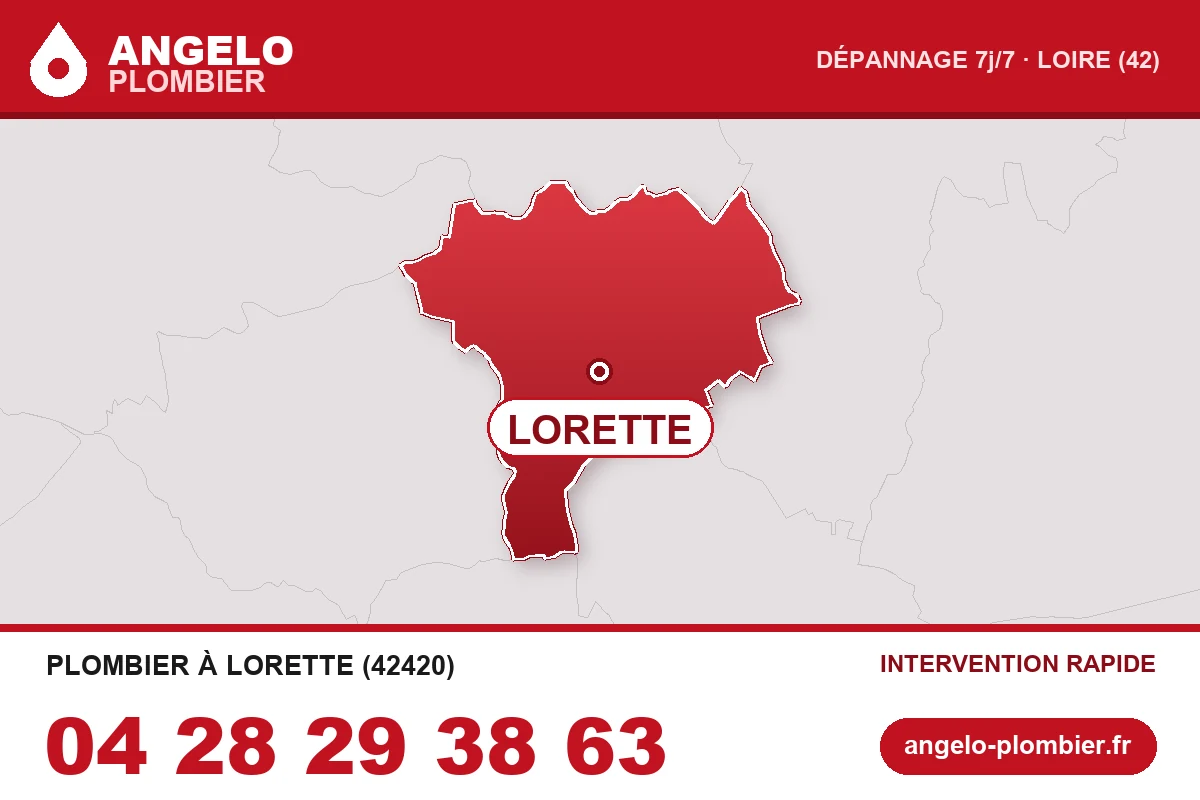 Carte de la commune de Lorette (42420) — zone d’intervention ANGELO Plombier