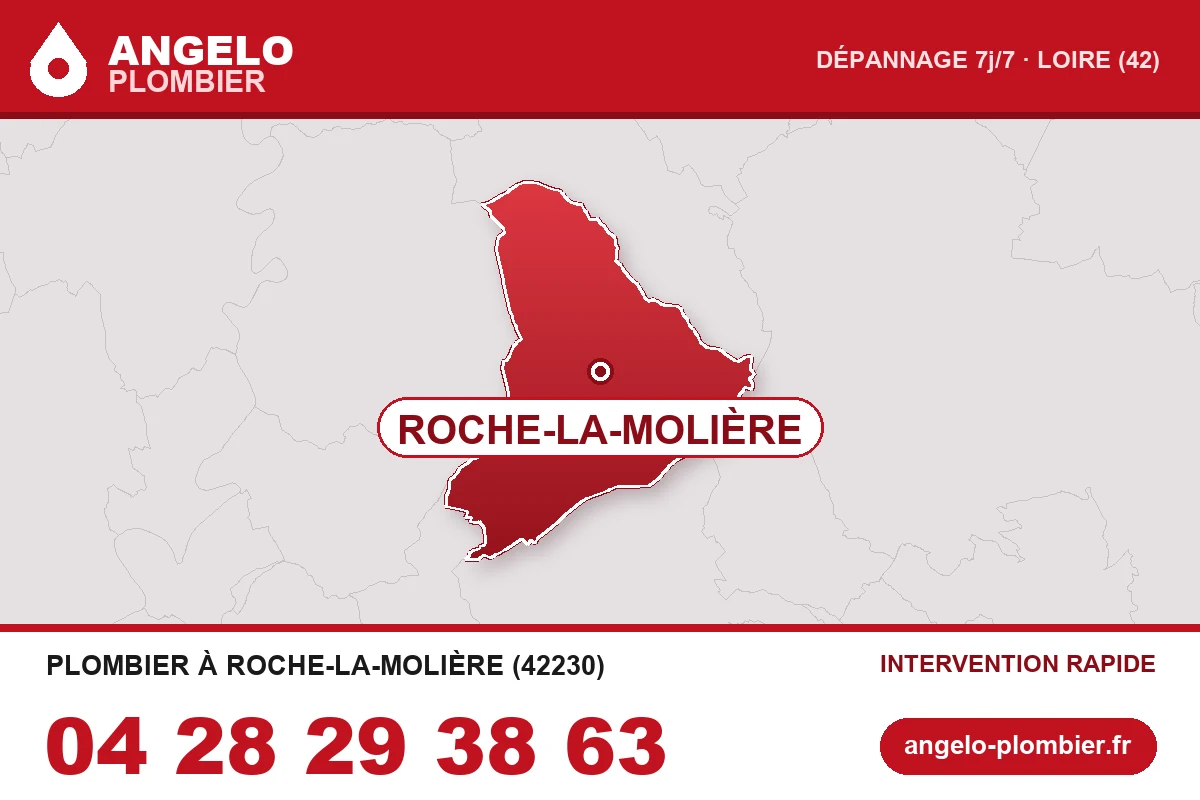Carte de la commune de Roche-la-Molière (42230) — zone d’intervention ANGELO Plombier
