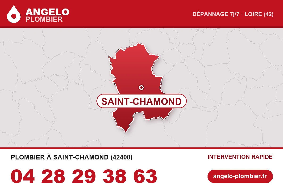 Carte de la commune de Saint-Chamond (42400) — zone d’intervention ANGELO Plombier