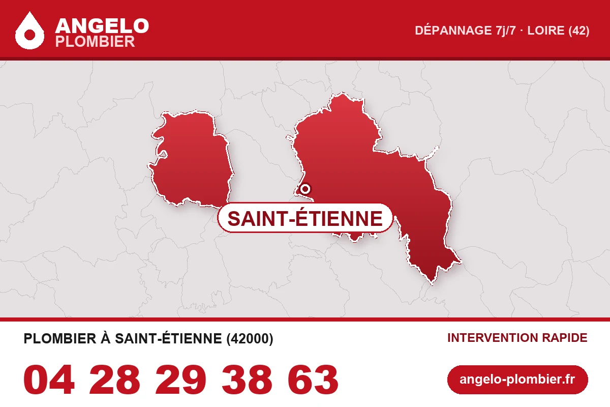 Carte de la commune de Saint-Étienne (42000) — zone d’intervention ANGELO Plombier