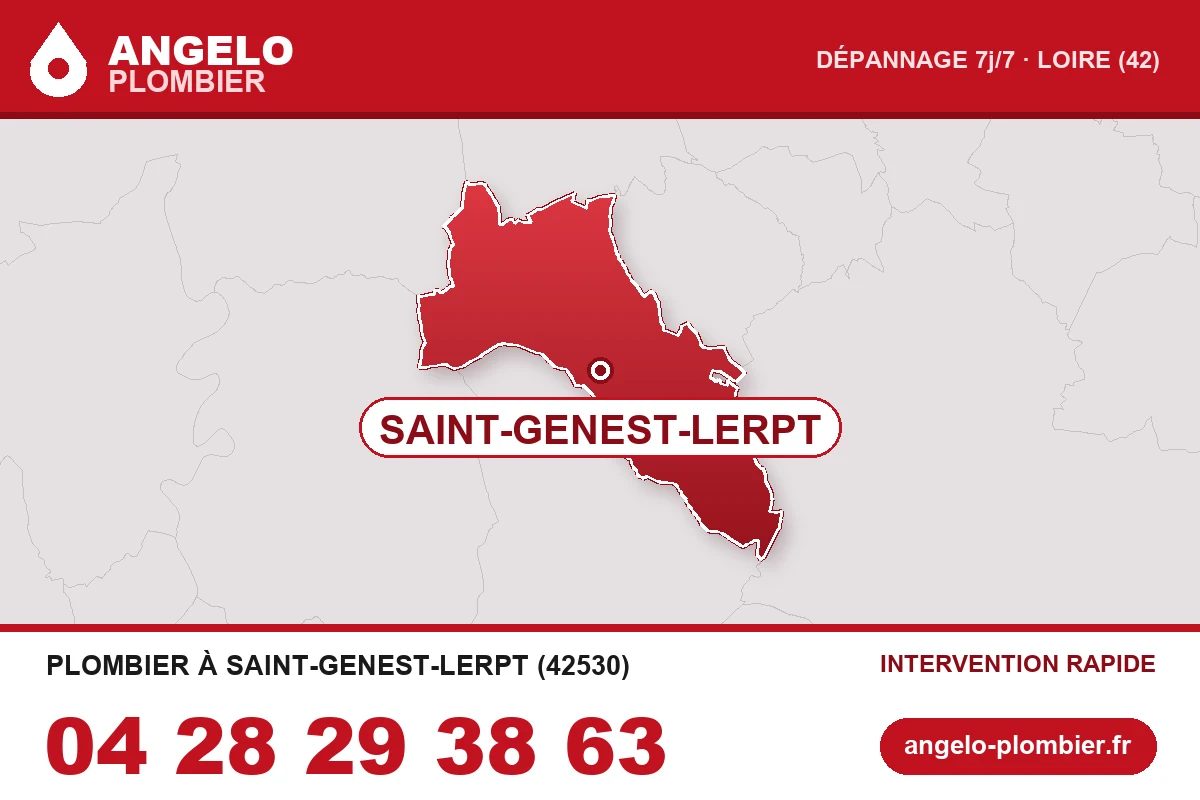 Carte de la commune de Saint-Genest-Lerpt (42530) — zone d’intervention ANGELO Plombier
