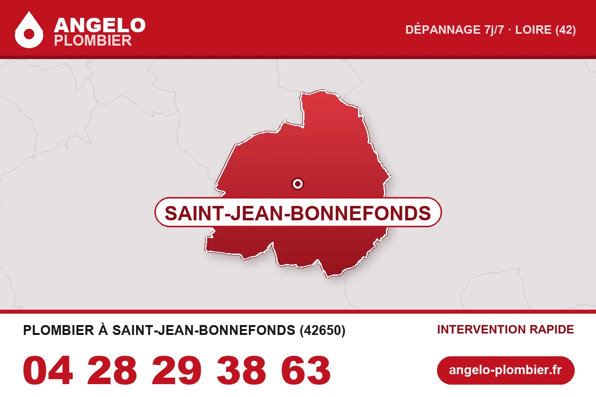 Carte de la commune de Saint-Jean-Bonnefonds (42650) — zone d’intervention ANGELO Plombier
