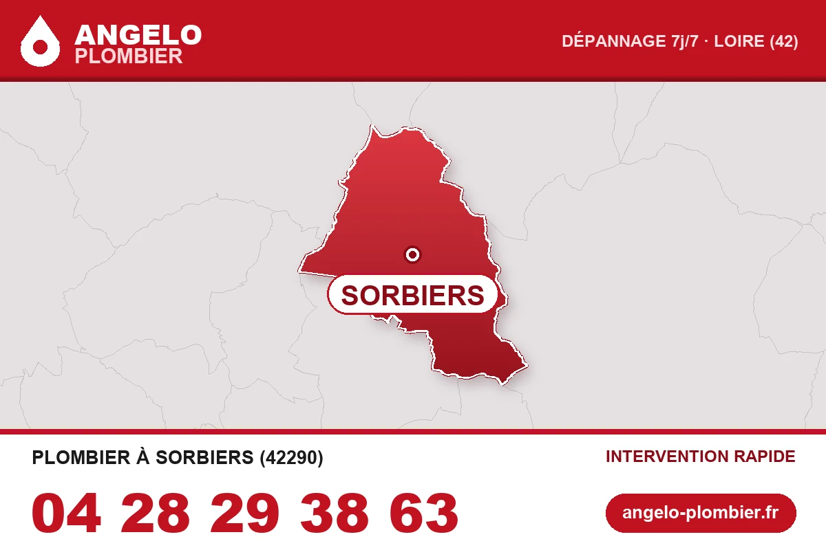 Carte de la commune de Sorbiers (42290) — zone d’intervention ANGELO Plombier
