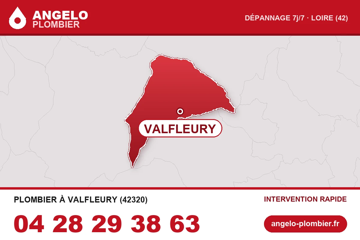 Carte de la commune de Valfleury (42320) — zone d’intervention ANGELO Plombier